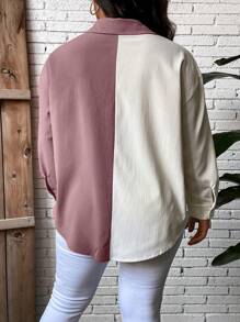 SHEIN LUNE 大碼雙色落肩袖襯衫 - 彩色 - 查看 2
