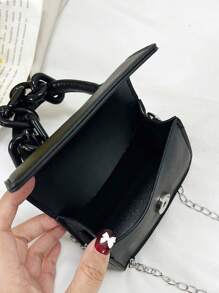 Mini Chain Decor Flap Square Bag Fashion Black - Black - View 7