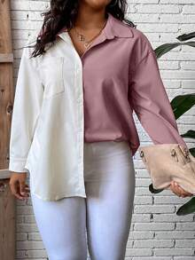SHEIN LUNE 大碼雙色落肩袖襯衫 - 彩色 - 查看 5