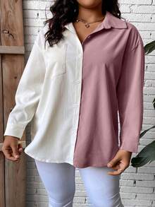 SHEIN LUNE 大碼雙色落肩袖襯衫 - 彩色 - 查看 6