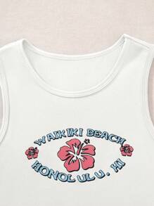 SHEIN Qutie Áo khoác và áo lót dành cho xe tăng nữ Hoa Lá thư Giải trí - trắng - Xem 3