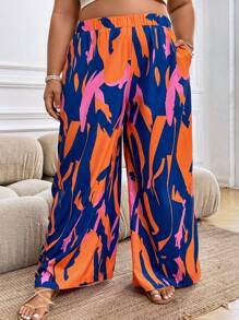 SHEIN Holidaya 大碼滿版印花闊腿褲 - 彩色 - 查看 3