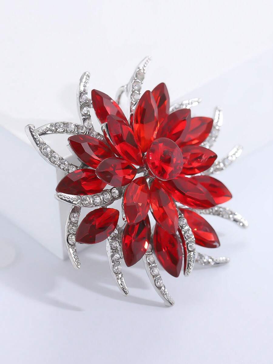 1 Trâm cài áo thiết kế hoa hợp kim kẽm thời trang dành cho nữ để trang trí hàng ngày - Đỏ - Xem 1