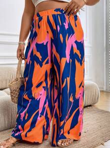 SHEIN Holidaya 大碼滿版印花闊腿褲 - 彩色 - 查看 4