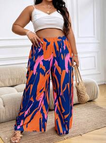 SHEIN Holidaya 大碼滿版印花闊腿褲 - 彩色 - 查看 5