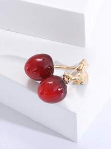 1 Hợp Kim Kẽm Hình Quả Anh Đào Đáng Yêu & Trâm Cài Kim Cương Giả, Thích Hợp Cho Trang Phục Hàng Ngày Của Phụ Nữ - Đỏ - Xem 2