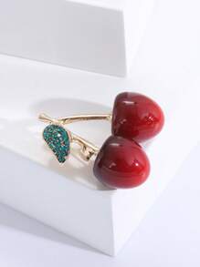 1 Hợp Kim Kẽm Hình Quả Anh Đào Đáng Yêu & Trâm Cài Kim Cương Giả, Thích Hợp Cho Trang Phục Hàng Ngày Của Phụ Nữ - Đỏ - Xem 3
