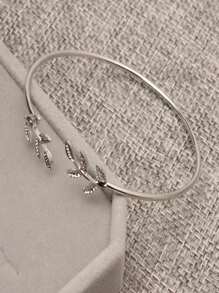 1入組時尚鋅合金樹葉裝飾手鐲適合女士日常裝飾 - 銀色 - 查看 2