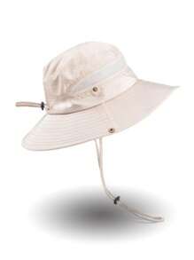 1pc Men Drawstring Decor Breathable Casual Bucket Hat, For Outdoor - Beige - View 1