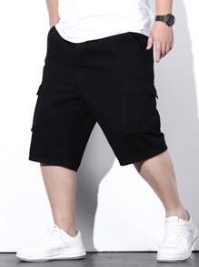 Manfinity Homme 男士棉側翻蓋口袋工裝短褲 - 黑色 - 查看 4