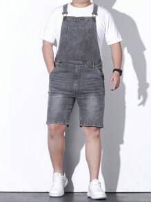 Manfinity Homme Men Plus Cotton Slant Pocket Denim Overall Denim Romper Without Tee - Grey - View 1