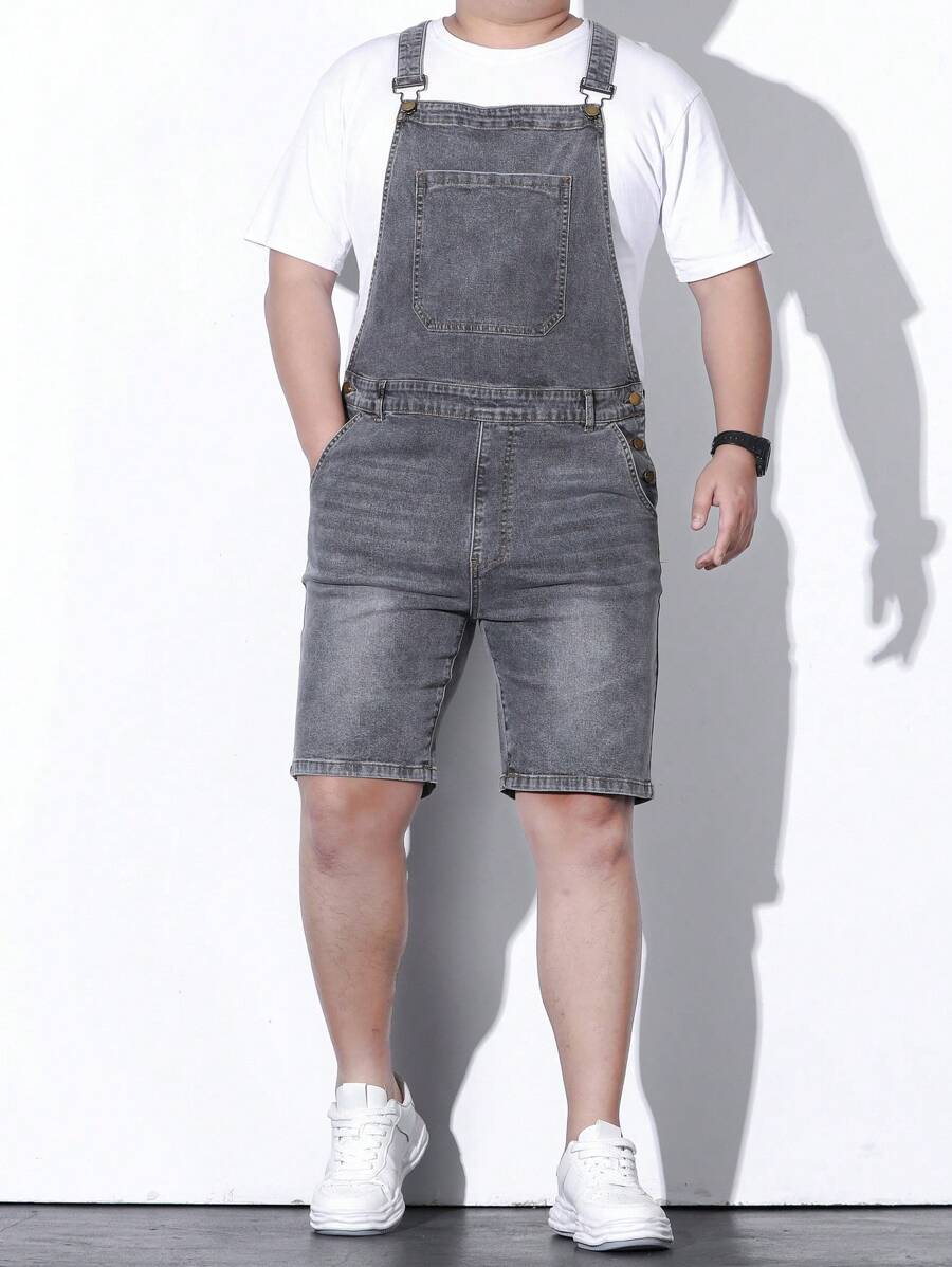 Manfinity Homme Men Plus Cotton Slant Pocket Denim Overall Denim Romper Without Tee - Grey - View 1