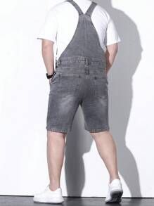 Manfinity Homme Men Plus Cotton Slant Pocket Denim Overall Denim Romper Without Tee - Grey - View 2