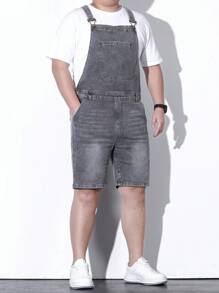 Manfinity Homme Men Plus Cotton Slant Pocket Denim Overall Denim Romper Without Tee - Grey - View 4