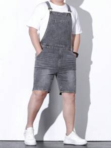 Manfinity Homme Men Plus Cotton Slant Pocket Denim Overall Denim Romper Without Tee - Grey - View 6