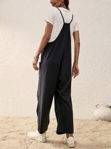 SHEIN LUNE 1 bộ đồ liền quần túi đen có dây đeo cho nữ, mùa xuân - Màu xám đen - Xem 3