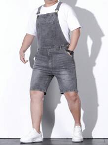 Manfinity Homme Men Plus Cotton Slant Pocket Denim Overall Denim Romper Without Tee - Grey - View 7