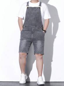 Manfinity Homme Men Plus Cotton Slant Pocket Denim Overall Denim Romper Without Tee - Grey - View 8