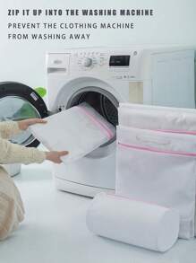 1pc Portable Pet Mesh Laundry Bag For Dog And Cat For Cleaning - Pink - View 2