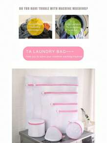 1pc Portable Pet Mesh Laundry Bag For Dog And Cat For Cleaning - Pink - View 5