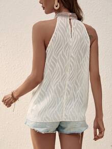 SHEIN Clasi Solid Keyhole Back Halter Neck Blouse - Khaki - View 2