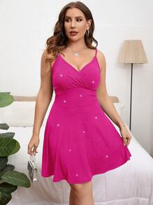 SHEIN Privé Đầm Plus Size Hội Chữ thập Trọn gói màu trơn Giải trí - Màu Hồng Tươi - Xem 3