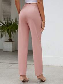 SHEIN Tall Quần nữ Nút Dây kéo màu trơn Thanh lịch - Bụi hồng - Xem 2