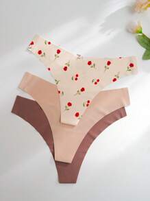 3pack Cherry Print No Show Thong Set - Multicolor - View 1