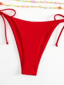 Summer Beach Halter Triangle Tie Side Bikini Set - Red - View 5