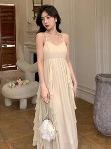 DAZY Vestido camisero con volantes, vestido para boda - Albaricoque - Ver 2