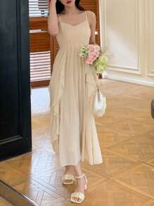 DAZY Vestido camisero con volantes, vestido para boda - Albaricoque - Ver 3