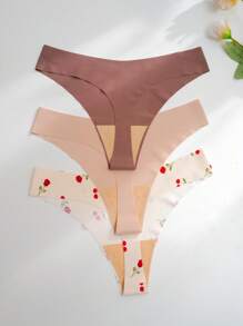 3pack Cherry Print No Show Thong Set - Multicolor - View 2