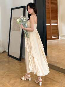 DAZY Vestido camisero con volantes, vestido para boda - Albaricoque - Ver 4