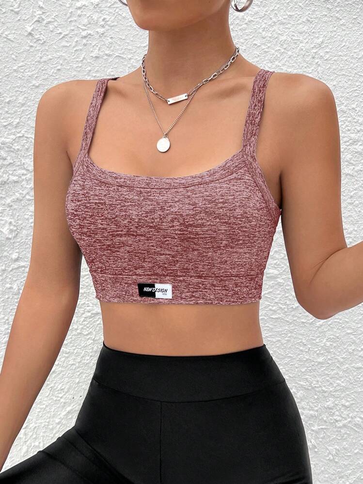 SHEIN EZwear Áo khoác và áo lót dành cho xe tăng nữ Đắp vá Lá thư Giải trí - Gỗ đỏ - Xem 3