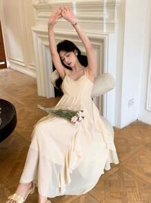 DAZY Vestido camisero con volantes, vestido para boda - Albaricoque - Ver 7