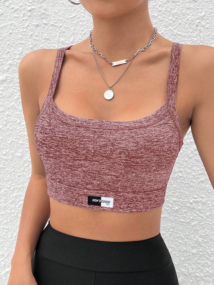 SHEIN EZwear Áo khoác và áo lót dành cho xe tăng nữ Đắp vá Lá thư Giải trí - Gỗ đỏ - Xem 5