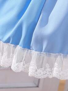 Bebé Vestido de manga farol con encaje en contraste bajo con fruncido - Azul - Ver 6