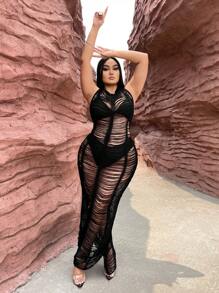 SHEIN SXY Plus Cut Out Bodycon Dress Without Lingerie Set - Black - View 1