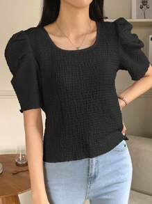 DAZY Solid Puff Sleeve Tee