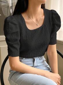 DAZY Solid Puff Sleeve Tee