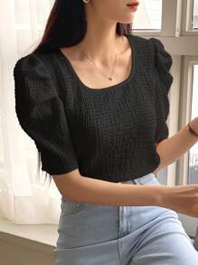 DAZY Solid Puff Sleeve Tee