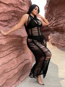 SHEIN SXY Plus Cut Out Bodycon Dress Without Lingerie Set - Black - View 5