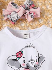 Baby Elephant Print Ruffle Trim Sweatshirt & Sweatpants - Multicolor - View 3