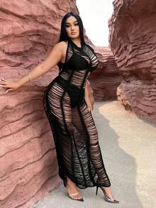 SHEIN SXY Plus Cut Out Bodycon Dress Without Lingerie Set - Black - View 6