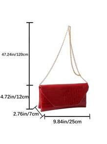 Túi Vuông Dây Xích Dập Nổi Cá Sấu Màu Đỏ Thời Trang - Đỏ - Xem 6