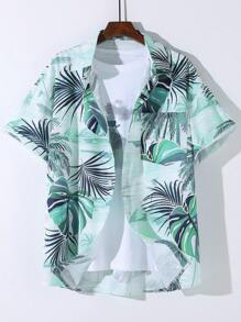 Manfinity Hombres Camisa al azar con estampado tropical sin camiseta - Verde - Ver 1