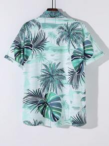 Manfinity Hombres Camisa al azar con estampado tropical sin camiseta - Verde - Ver 2