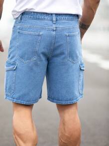 Manfinity Homme Nam Túi nắp bên cạnh Quần short denim Bermuda - Rửa nhẹ - Xem 2
