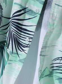 Manfinity Hombres Camisa al azar con estampado tropical sin camiseta - Verde - Ver 3