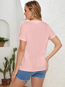 SHEIN Maternity Heart Print Pocket Patched Tee - Baby Pink - View 2